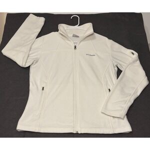 Columbia Women Full Zip Fleece Jacket White Size L Fast Trek II Mock Neck